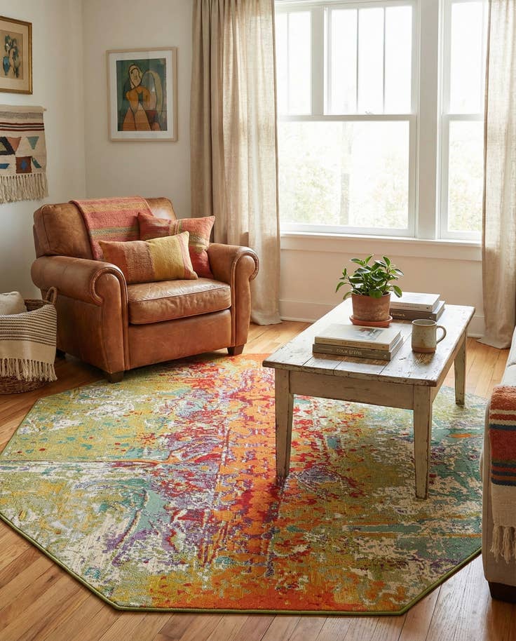 Detail image of 5' x 5' Easy-Clean Modern Indoor / Outdoor Octagon Rug