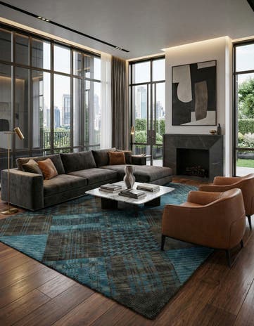 7' 11 x 9' 10 Hand Knotted Modern Manshu Wool Rug