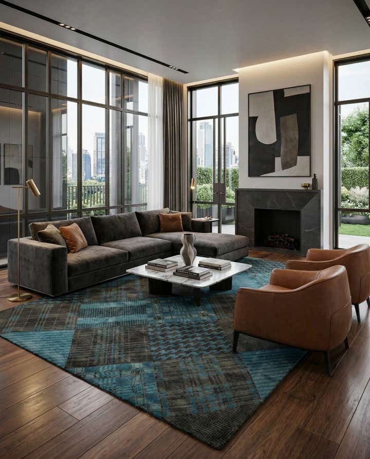 7' 11 x 9' 10 Hand Knotted Modern Manshu Wool Rug