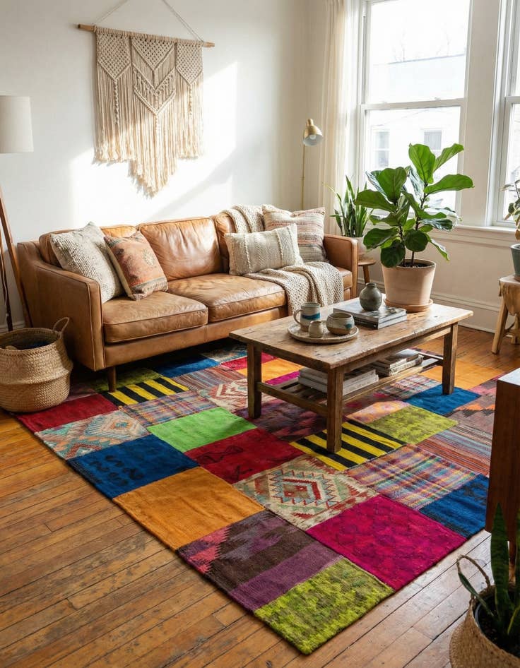 Detail image of 5' 6 x 7' 10  Hand Woven Kilim Patchwork Wool Rug