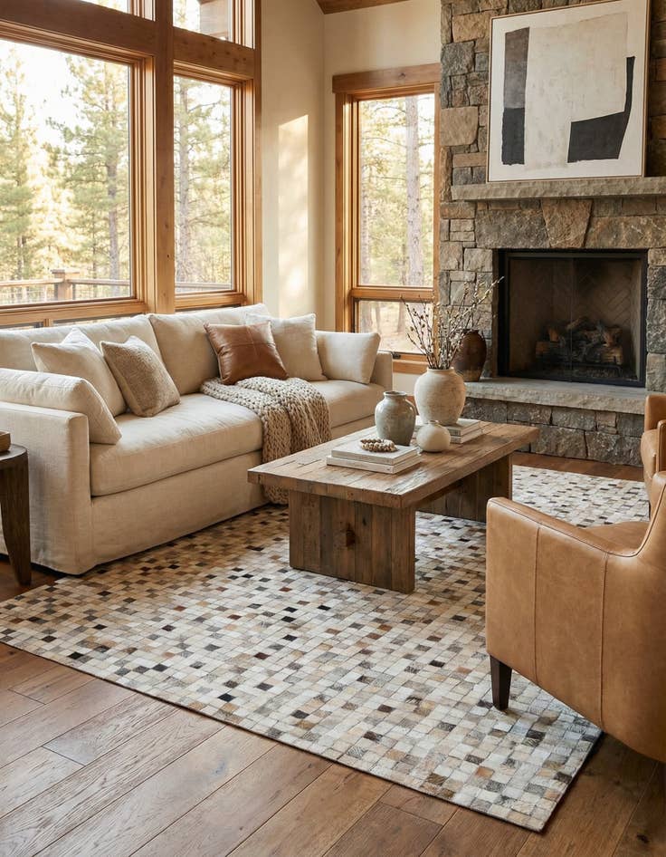 Detail image of  5' 1 x 8' Cowhide Leather Rug