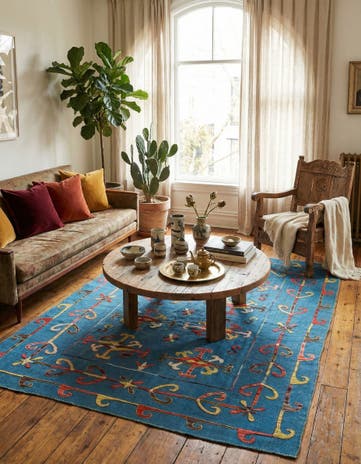 5' 9 x 7' 1 Hand Woven Kilim Suzani Wool Rug