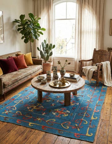 5' 9 x 7' 1 Hand Woven Kilim Suzani Wool Rug