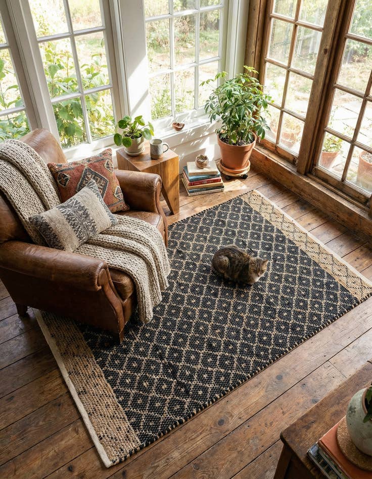 Detail image of  4' 1 x 6' 1  Hand Woven Chindi Trellis Rug