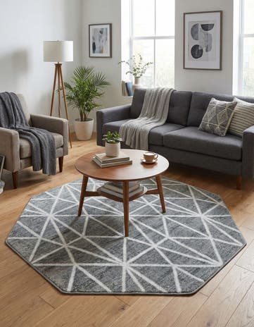 Gray Lattice Trellis Octagon Rug