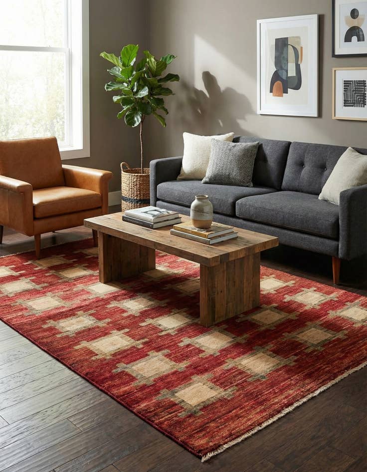 Detail image of 4' x 6'  Hand Knotted Modern Tri-Color Rug