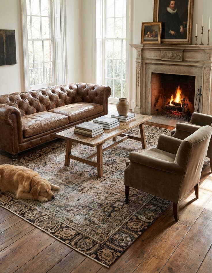 Detail image of 6' 2 x 9'  Hand Knotted Ultra Vintage Persian Wool Rug