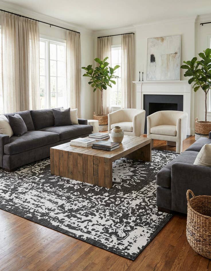 Detail image of 12' x 12'  Washable Traditional Indoor / Outdoor Square Rug