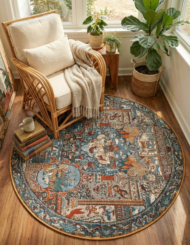 Detail image of 4' x 4'  Washable Traditional Indoor / Outdoor Round Rug