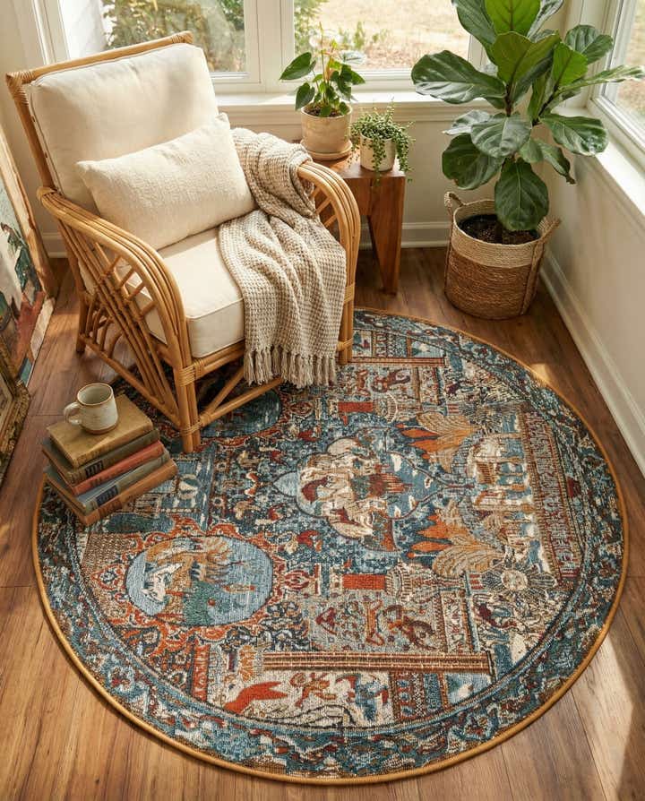 4' x 4' Easy-Clean Traditional Indoor / Outdoor Round Rug