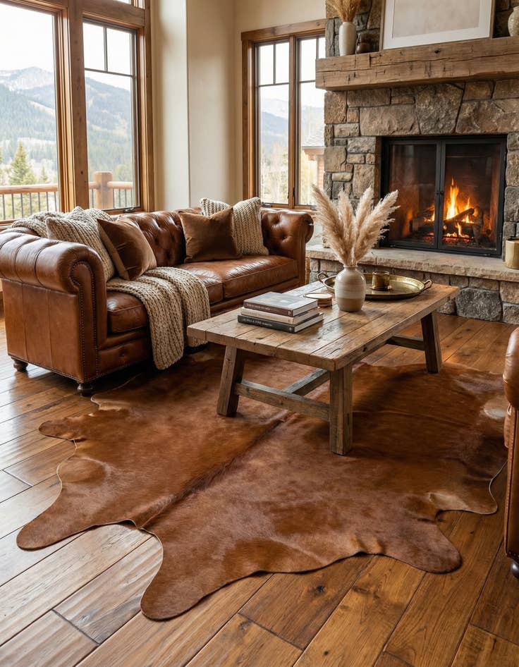 Detail image of 7' 2 x 7' 7 Cowhide Leather Square Rug