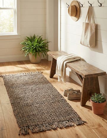 Gray Hand Woven Chunky Jute Runner Rug