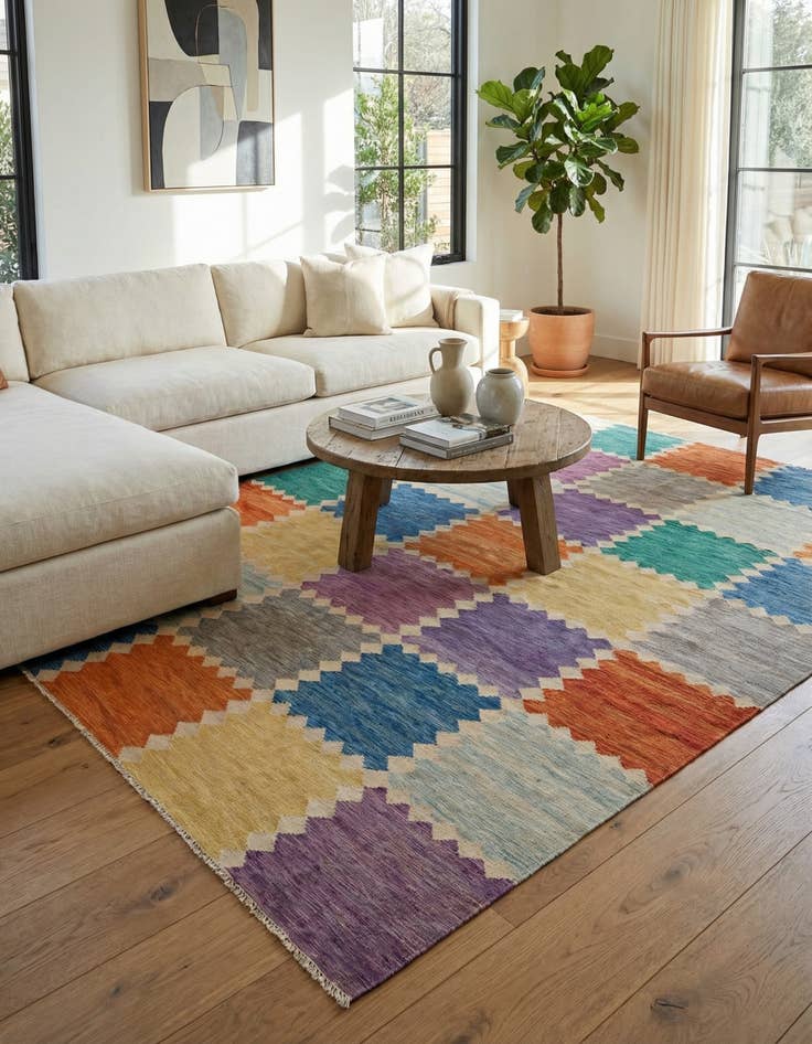 Detail image of  10' x 14' 3  Hand Woven Kilim Modern Wool Rug