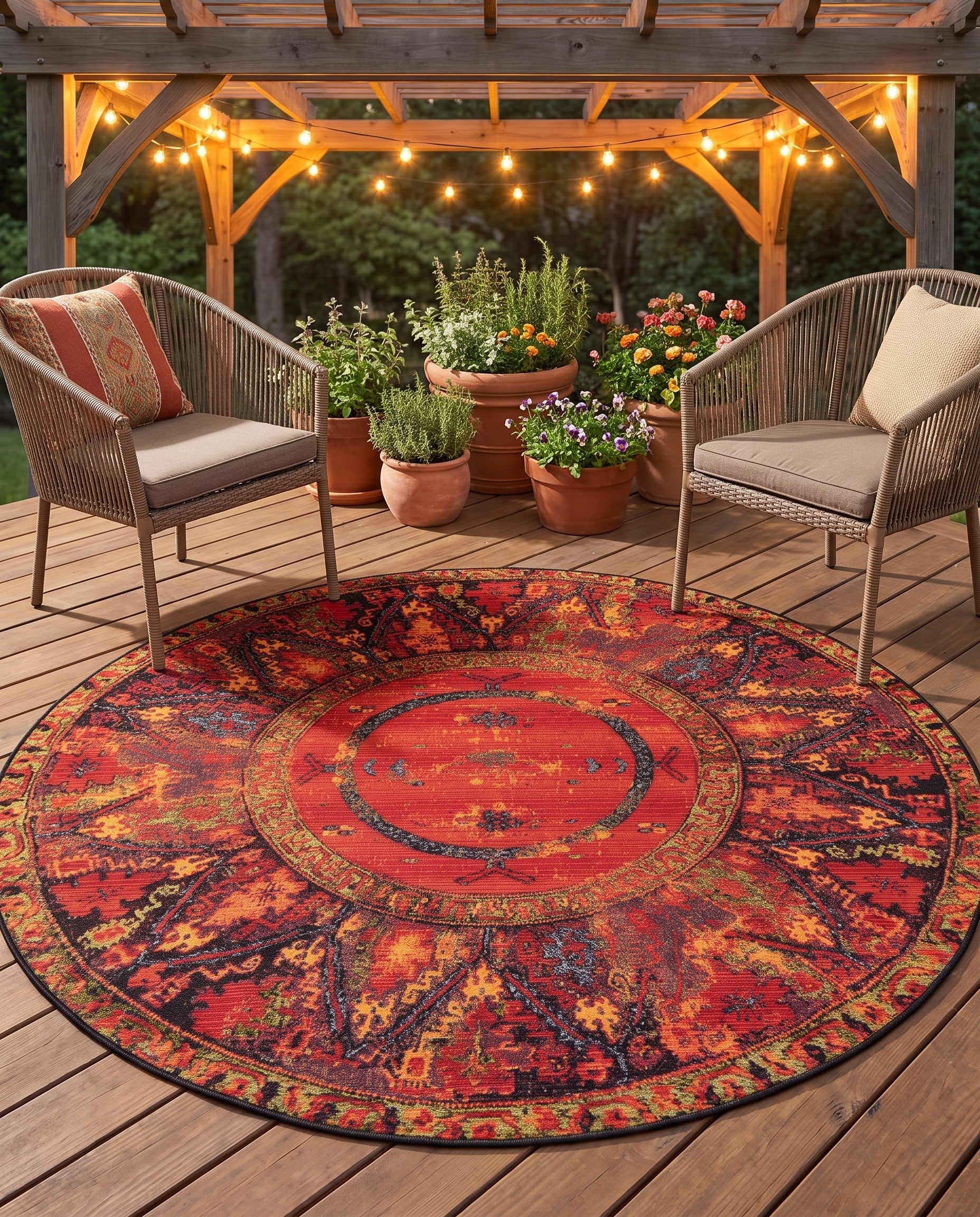 6' x 6' Easy-Clean Tribal Indoor / Outdoor Round Rug