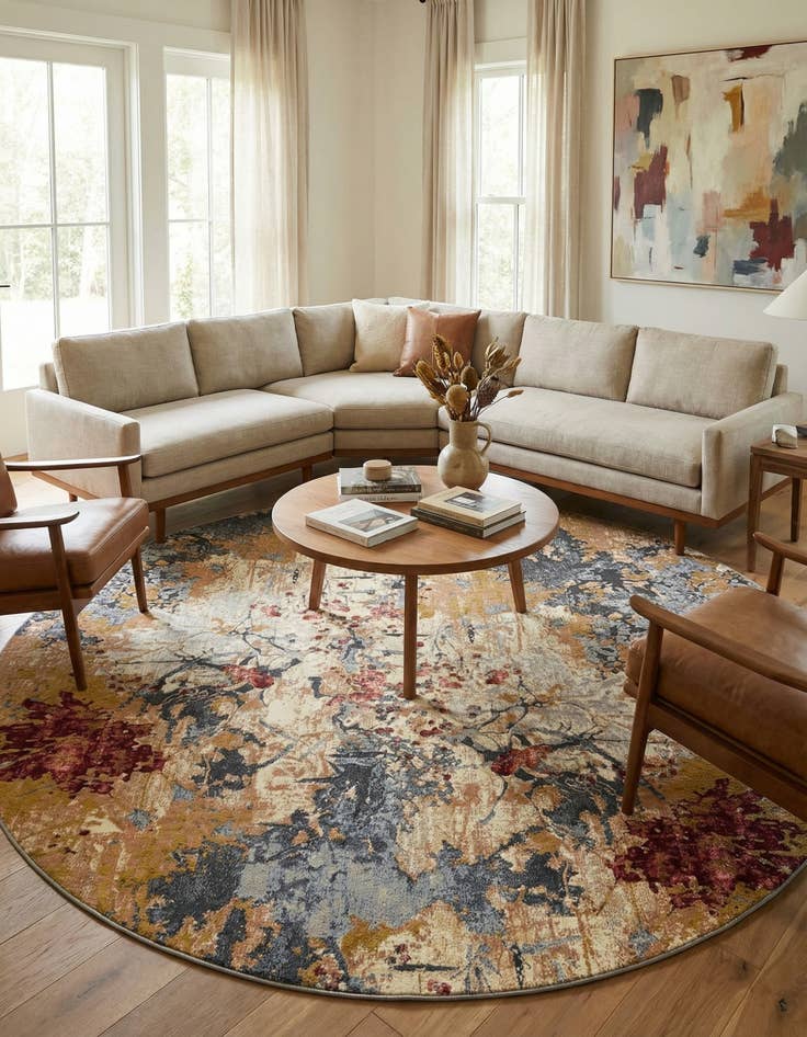 Detail image of 10' x 10'  Washable Modern Indoor / Outdoor Round Rug