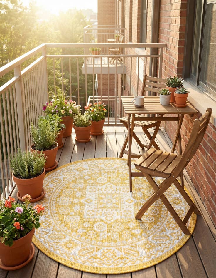 Detail image of 3' x 3'  Washable Aztec Indoor / Outdoor Round Rug