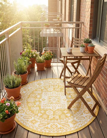 3' x 3' Easy-Clean Aztec Indoor / Outdoor Round Rug