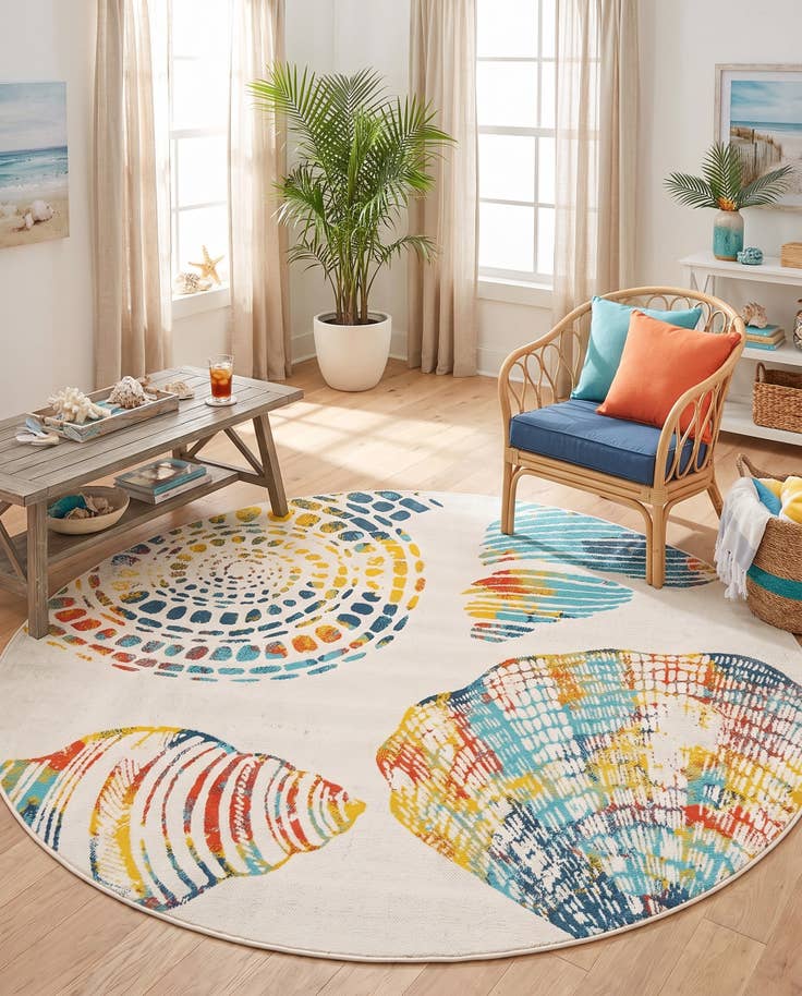 Detail image of 7' x 7' Easy-Clean Coastal Indoor / Outdoor Round Rug