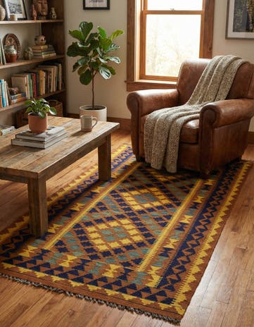 3' 3 x 6' 4 Hand Woven Kilim Maymana Wool Rug