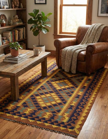 3' 3 x 6' 4 Hand Woven Kilim Maymana Wool Rug