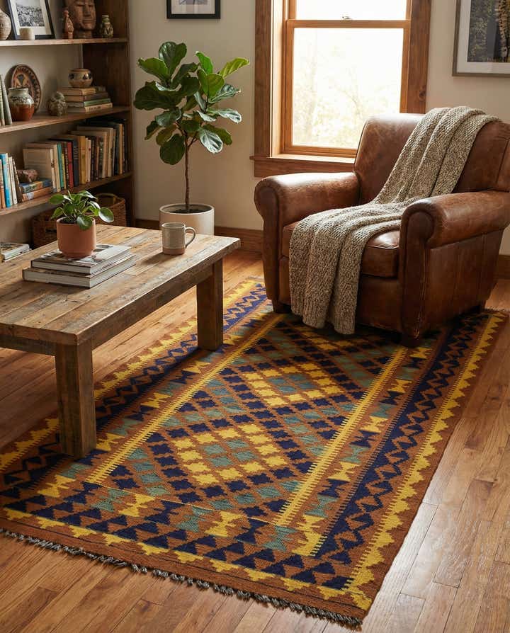 3' 3 x 6' 4 Hand Woven Kilim Maymana Wool Rug