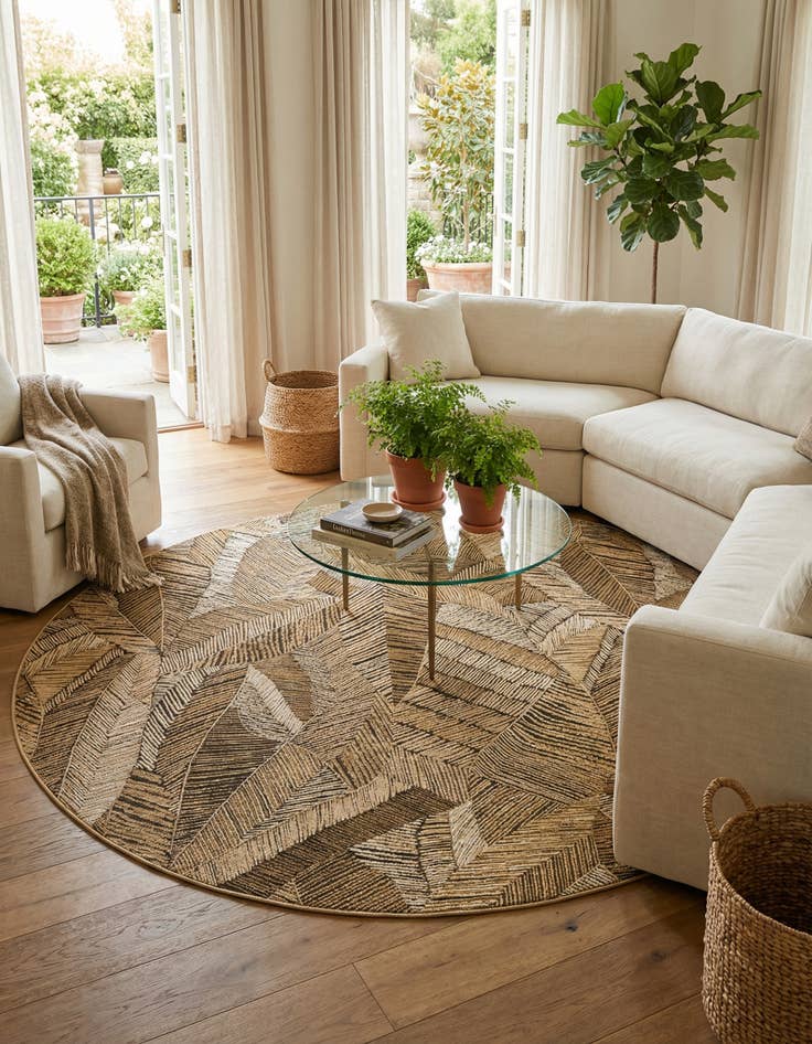 Detail image of 10' x 10'  Washable Botanical Indoor / Outdoor Round Rug