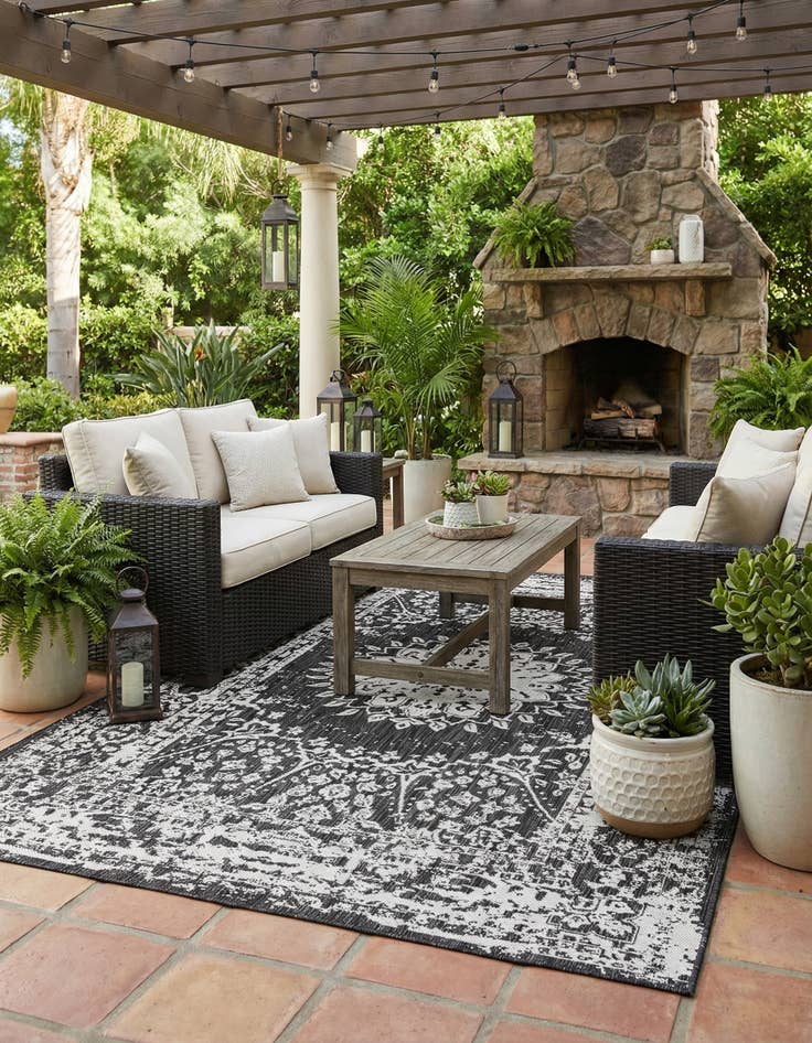 Detail image of 5' 3 x 8'  Washable Traditional Indoor / Outdoor Rug