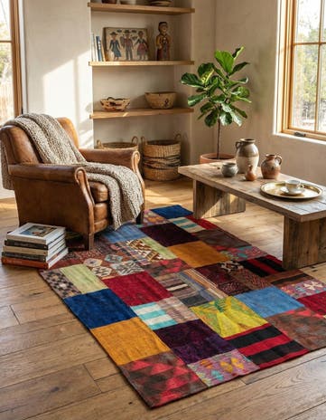 4' 2 x 5' 11 Hand Woven Kilim Patchwork Wool Rug