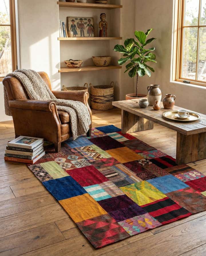 4' 2 x 5' 11 Hand Woven Kilim Patchwork Wool Rug