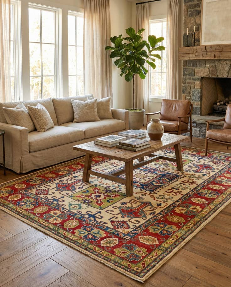 Detail image of 6' 2 x 8' 10 Hand Knotted Kazak Rug