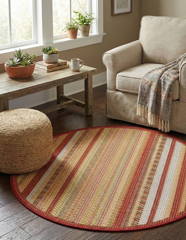 Detail image of 3' 3 x 3' 3  Washable Baja Indoor / Outdoor Round Rug