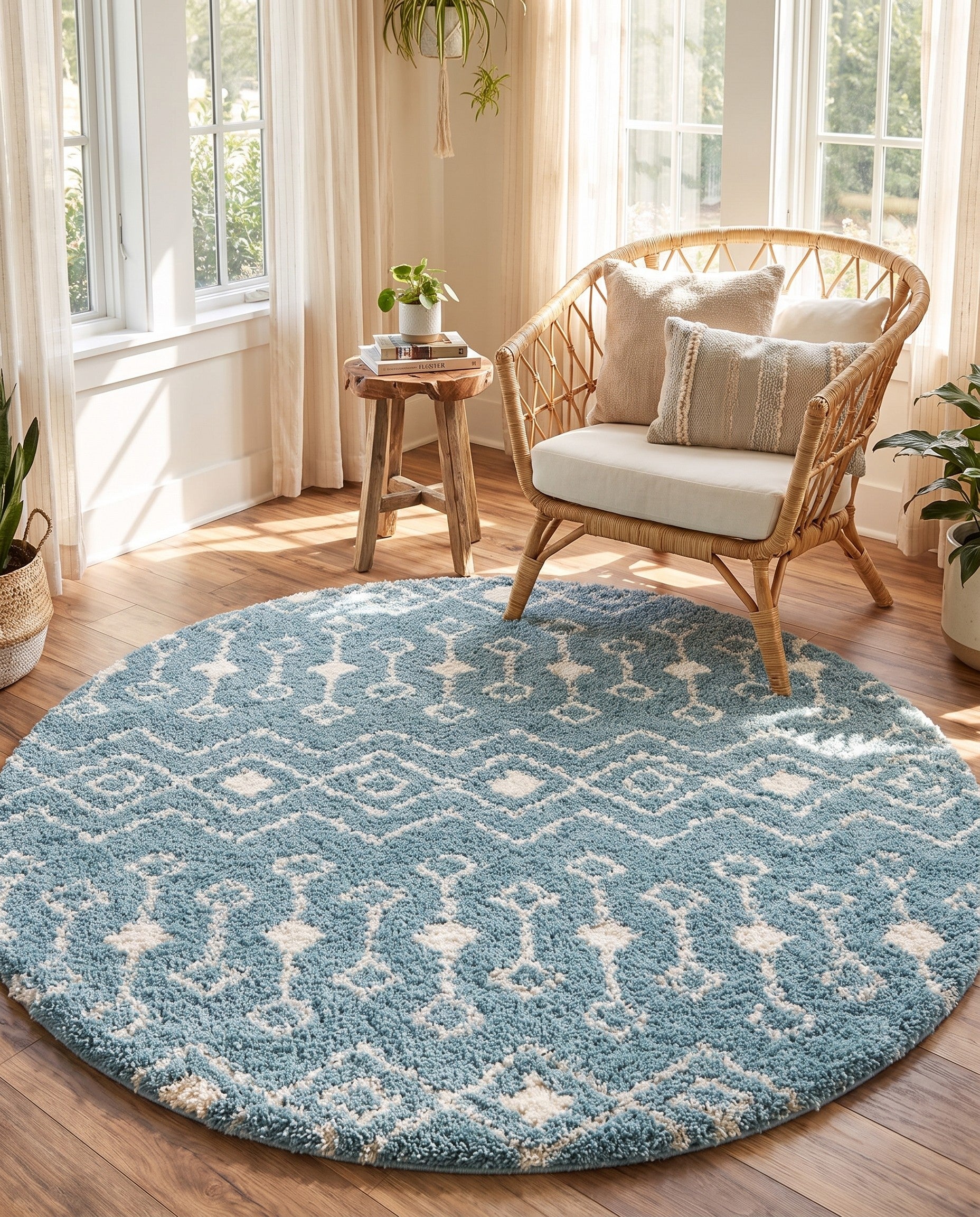 7' 10 x 7' 10 Moroccan Trellis Shag Round Rug