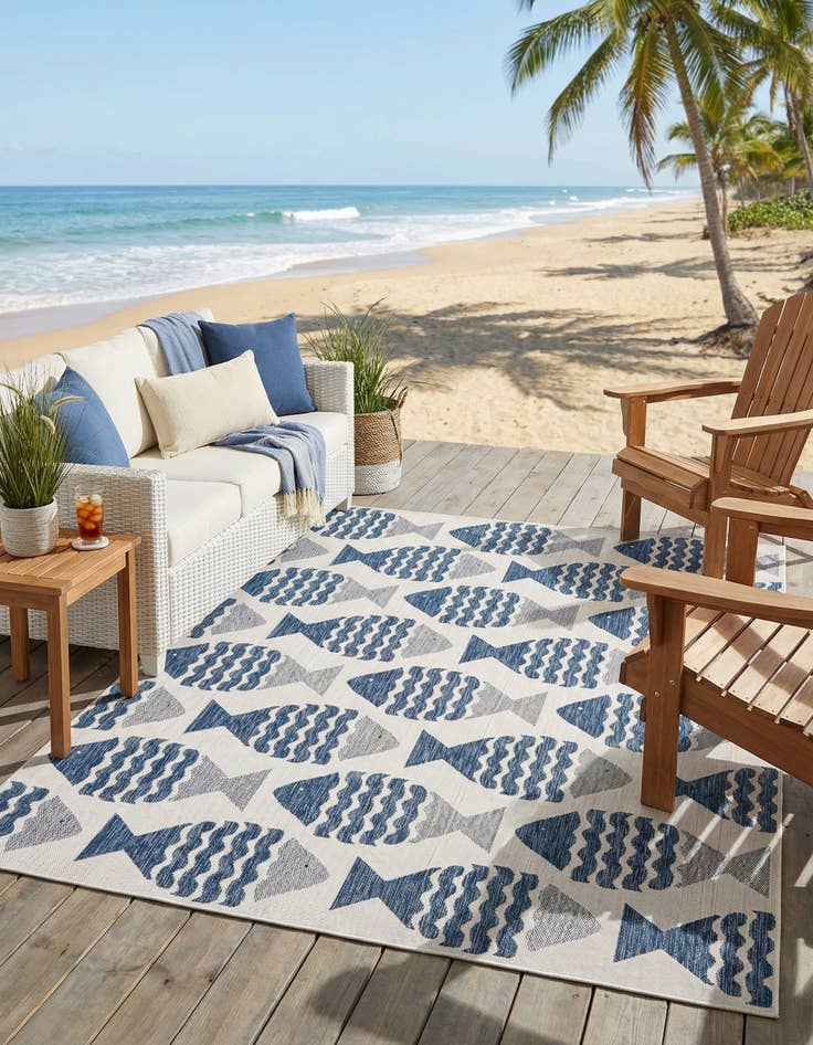 Detail image of 7' 10 x 10'  Washable Coastal Indoor / Outdoor Rug