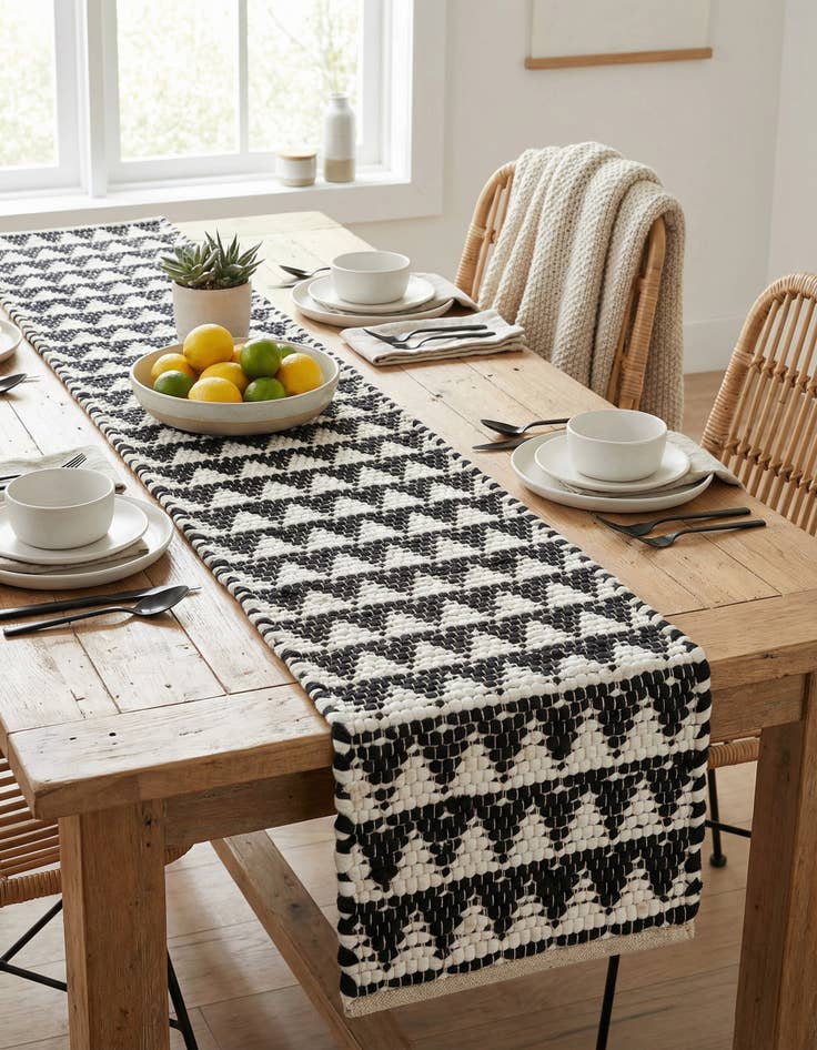 Detail image of  1' 2 x 4' 1  Hand Woven Chindi Jute Table Runner Rug