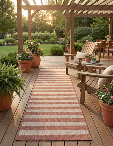 Rust Red Easy-Clean Ribbon Indoor / Outdoor Runner Rug