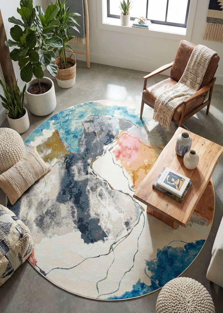 10' x 10' Easy-Clean Modern Indoor / Outdoor Round Rug