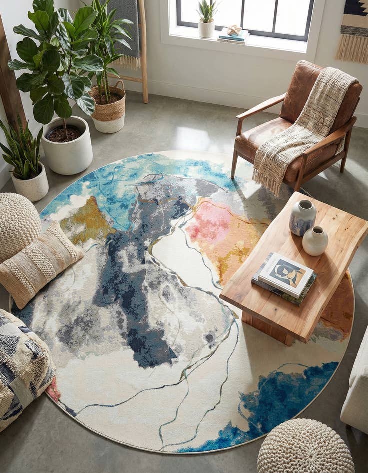 Detail image of  10' x 10'  Washable Modern Indoor / Outdoor Round Rug