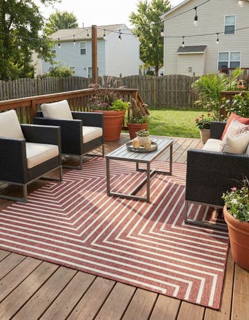 Rust Red Easy-Clean Modern Indoor / Outdoor Square Rug