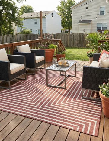 Rust Red Easy-Clean Modern Indoor / Outdoor Square Rug