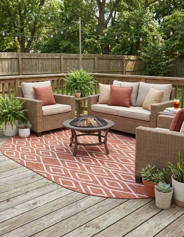 Rust Red Easy-Clean Jill Zarin Turks and Caicos Indoor / Outdoor Oval Rug