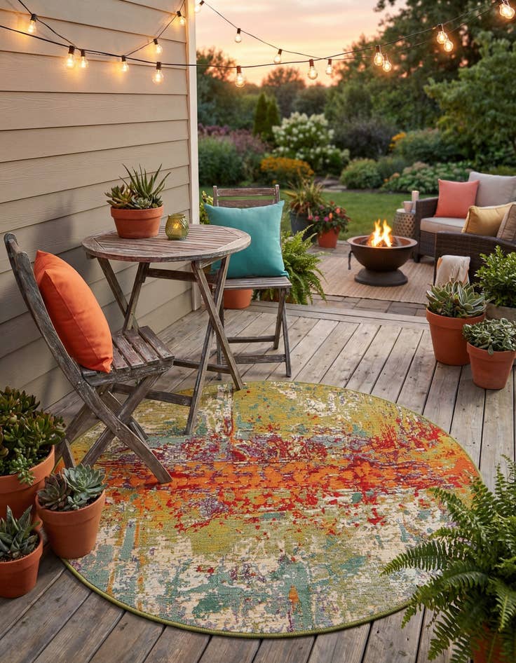 Detail image of 3' 3 x 3' 3  Washable Modern Indoor / Outdoor Round Rug