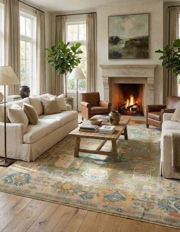 8' 1 x 9' 10 Hand Knotted Oushak Wool Rug