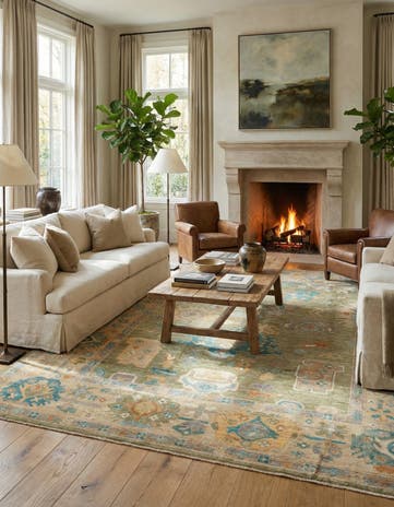 8' 1 x 9' 10 Hand Knotted Oushak Wool Rug