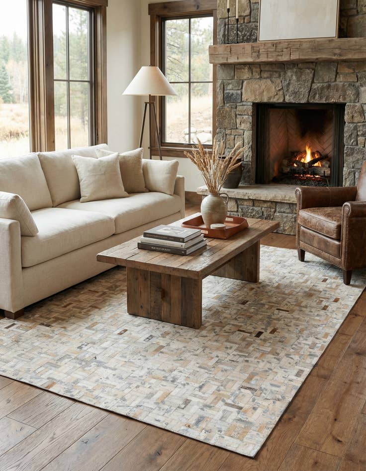 Detail image of 4' 11 x 8' 1 Cowhide Stocks Rug