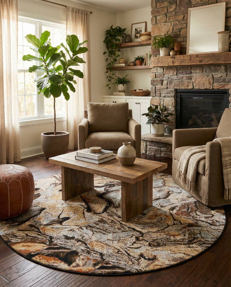 Detail image of 7' 10 x 7' 10 Easy-Clean Modern Indoor / Outdoor Round Rug