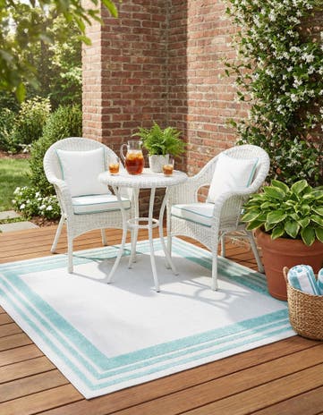 Gray Teal Easy-Clean Aruba Indoor / Outdoor Square Rug