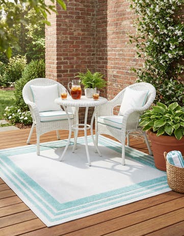 Gray Teal Easy-Clean Aruba Indoor / Outdoor Square Rug