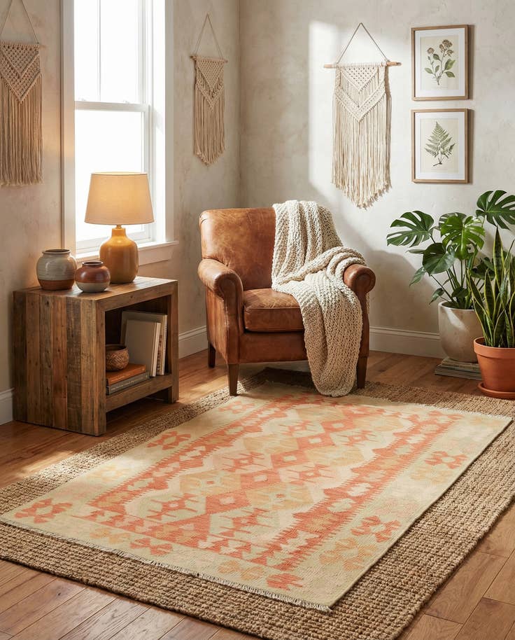 Detail image of 3' 3 x 5' Hand Woven Kilim Waziri Wool Rug