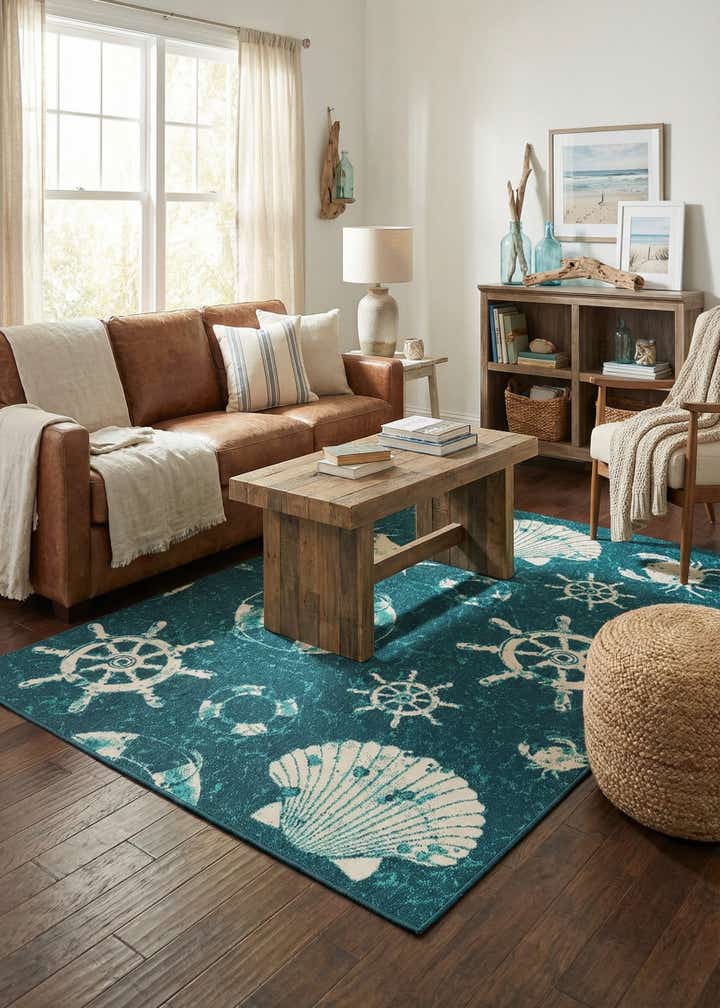 5' 3 x 8' Easy-Clean Coastal Indoor / Outdoor Rug