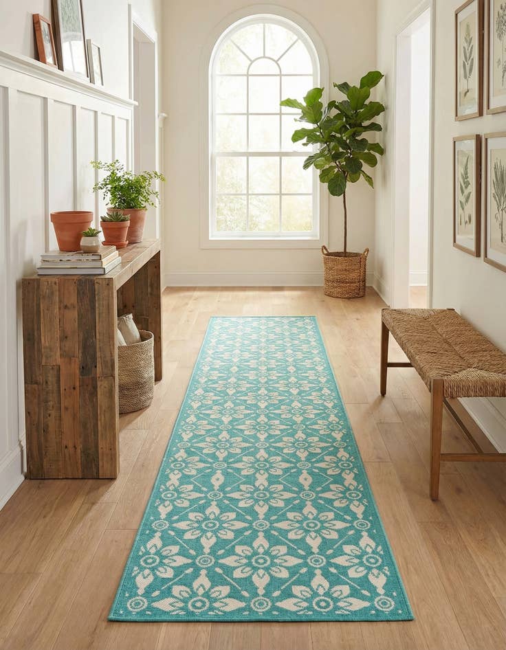 Detail image of 2' 7 x 12'  Washable Trellis Indoor / Outdoor Runner Rug